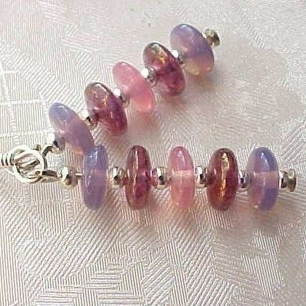 B2G1 Minimalist Stack Glass Disc Bead Earrings Pink Purple Dress Up Church Gifts